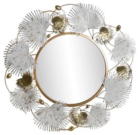 Espelho de Parede Dkd Home Decor 93 X 7 X 93 cm Cristal Dourado Metal Branco Folha de Planta