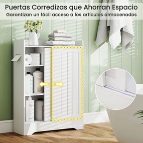 Armário de Casa banho ou cozinha 60 x 20 x 80 cm com porta-papel higiênico, compartimento para escova e prateleiras ajustáveis com 2 portas deslizante