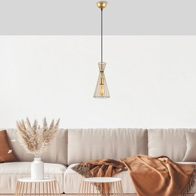 Candeeiro Suspenso Teltom – Dourado Brilhante – 15 x 15 x 125 cm