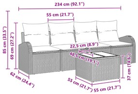 Conjunto de Sofá de Jardim de 5 Peças com Almofadas Bege Vime Sintétic
