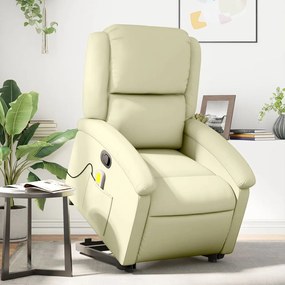vidaXL Poltrona de massagens reclinável couro genuíno cor creme