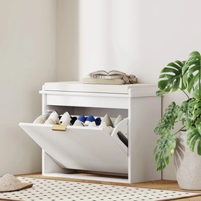 Banco spateira 62 x 26 x 47,5 cm com almofada de assento estofada e gaveta rebatível para o corredor ou quarto, branco