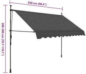 Toldo retrátil manual com LED 250 cm antracite