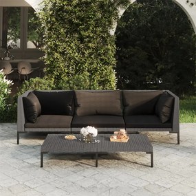 vidaXL 4 pcs conj. lounge jardim c/ almofadões vime PE cinzento-escuro