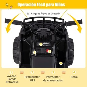 Moto 4 eletrica para crianças 6V de 4 rodas com botão de arranque Pneus Faróis LED Preto