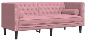 2 pcs conjunto de sofás chesterfield com rolos veludo rosa