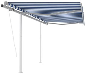 Toldo retrátil automático com postes 3,5x2,5 m azul e branco