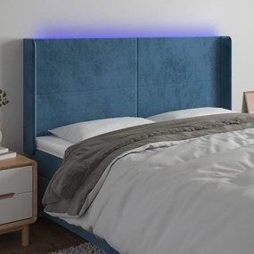 Cabeceira cama c/ luzes LED veludo 163x16x118/128cm azul-escuro