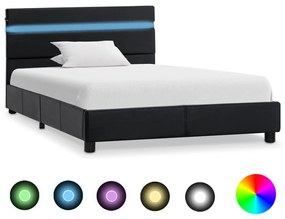 vidaXL Estrutura de cama c/ LEDs 90x200 cm couro artificial preto