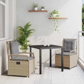 vidaXL Conjunto de jantar de jardim 3 peças em poli rattan bege.
