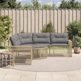vidaXL Sofá jardim em L c/ almofadões/apoio de pés vime PE cinza-claro