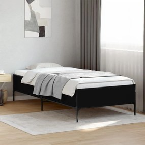 Estrutura de cama 90x190 cm derivados de madeira e metal preto