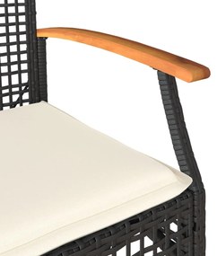 Conjunto de bistrô com almofadões 3 pcs vime PE e acácia preto