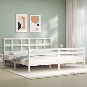 Estrutura de cama com cabeceira 200x200cm madeira maciça branco