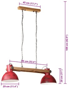 Candeeiro suspenso 25 W 85x28x109 cm E27 vermelho desgastado