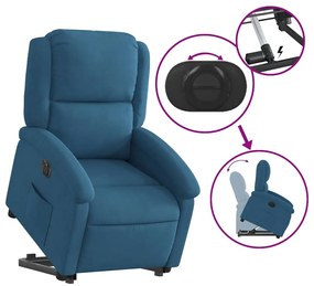 Poltrona reclinável elevatória elétrica veludo azul