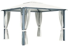 Gazebo com cortinas e cordões de luzes LED 3x3m alumínio creme