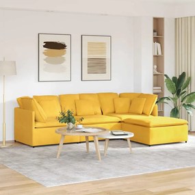 vidaXL Sofá modular c/ pufes almofadas tecido corduroy amarelo-claro