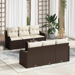 Conjunto de Sofá Jardim de 7 Peças com Almofadas Castanho Rattan Poly,