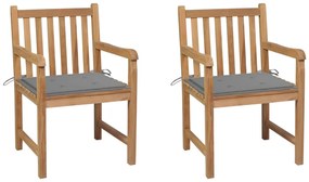 vidaXL Cadeiras de jardim c/ almofadões cinzentos 2 pcs teca maciça