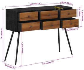 Mesa consola com gavetas 116x30x76 cm teca recuperada maciça
