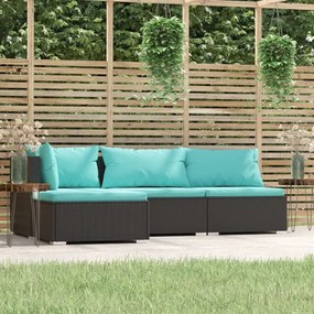 vidaXL 4 pcs conjunto lounge de jardim c/ almofadões vime PE preto