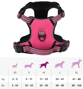 Peitoral para cães com faixas refletoras ajustável M rosa