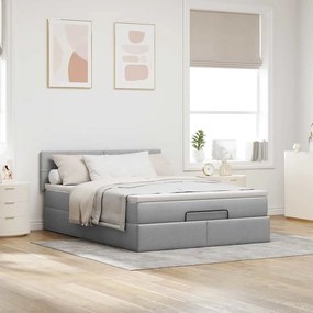 Cama otomana com colchão 140x190 cm tecido cinzento claro