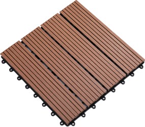 Outsunny Conjunto de 11 Peças de Estrados Exterior 30x30 cm 1 m² Estrados de Jardim Antiderrapante e Fácil Instalação Marrom | Aosom Portugal