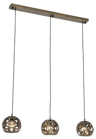 Candeeiro de suspensão industrial de 3 luzes alongado em ouro antigo - Bobby Industrial