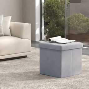 Banco com espaço de arrumação em veludo 38 x 38 x 38 cm cinzento