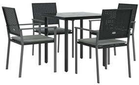 5 pcs conjunto de jantar p/ jardim c/ almofadões vime PE e aço