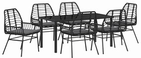 Conjunto de Jantar de Jardim com 7 Peças e Almofadas Preto em Poli Rat