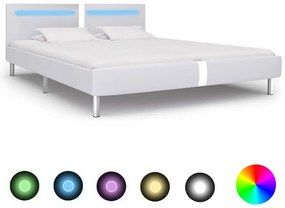 Estrutura de cama c/ LEDs 180x200 cm couro artificial branco
