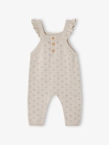 Jardineiras em tricot, alças com folhos, para bebé bege mesclado