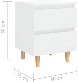 Mesas cabeceira 2 pcs pernas pinho 40x35x50 cm branco brilhante