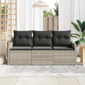 Conjunto de Sofá de Jardim de 3 Peças com Almofadas Cinza Claro Vime P