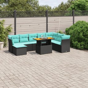 vidaXL 9 pcs conjunto de sofás p/ jardim c/ almofadões vime PE preto