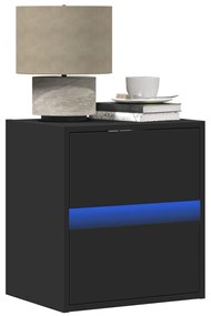 Mesas de cabeceira de parede com luzes LED 2 pcs preto