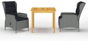 vidaXL 3 pcs conjunto de jantar para jardim cinzento-claro