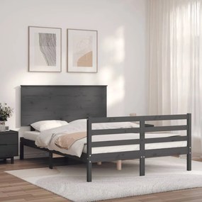 Estrutura de cama com cabeceira 140x190 cm madeira maciça cinza