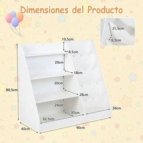 Estante Infantil para Livros, 90 x 40 x 80,5 cm, Prateleiras Abertas, Branco