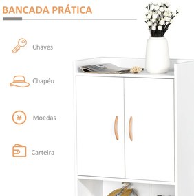 Móvel Sapateiro de 2 Portas Moderno Móvel Auxiliar para 12 Pares de Sapatos com 4 Prateleiras para Entrada Sala de Estar Dormitório 60x30x92cm Branco