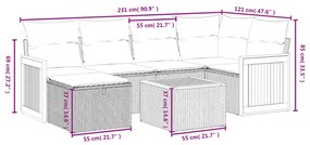 7 pcs conj. sofás jardim c/ almofadões vime PE bege misturado
