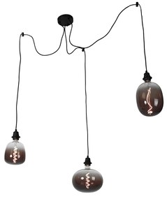 Candeeiro de suspensão preto 3 luzes incl. LED mix fumê regulável - Cava Luxe Moderno