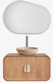 Conjunto De Móvel De Casa De Banho Suspenso 95x45 Cm Em Madeira De Manga E Pedra Natural Kivalina Travertino - Madeira De Mangueira & - Sklum