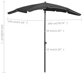 Guarda-sol de jardim com poste 200x130 cm antracite
