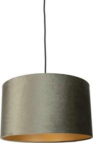 Candeeiro suspenso preto com ficha e abajur verde com interior dourado 35cm - Cavalux