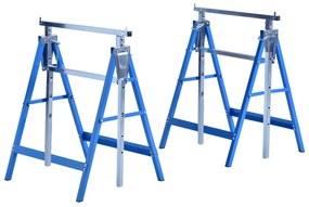 Conjunto de 2 Cavaletes Telescópicos Dobráveis com Altura Ajustável Cavaletes de Serra de Aço para Mesa de Trabalho Carga 200kg 68x58x80-130cm Azul e