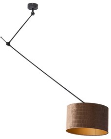 Candeeiro suspenso preto com abajur de veludo com design de crocodilo 35cm - Blitz Clássico / Antigo,Moderno